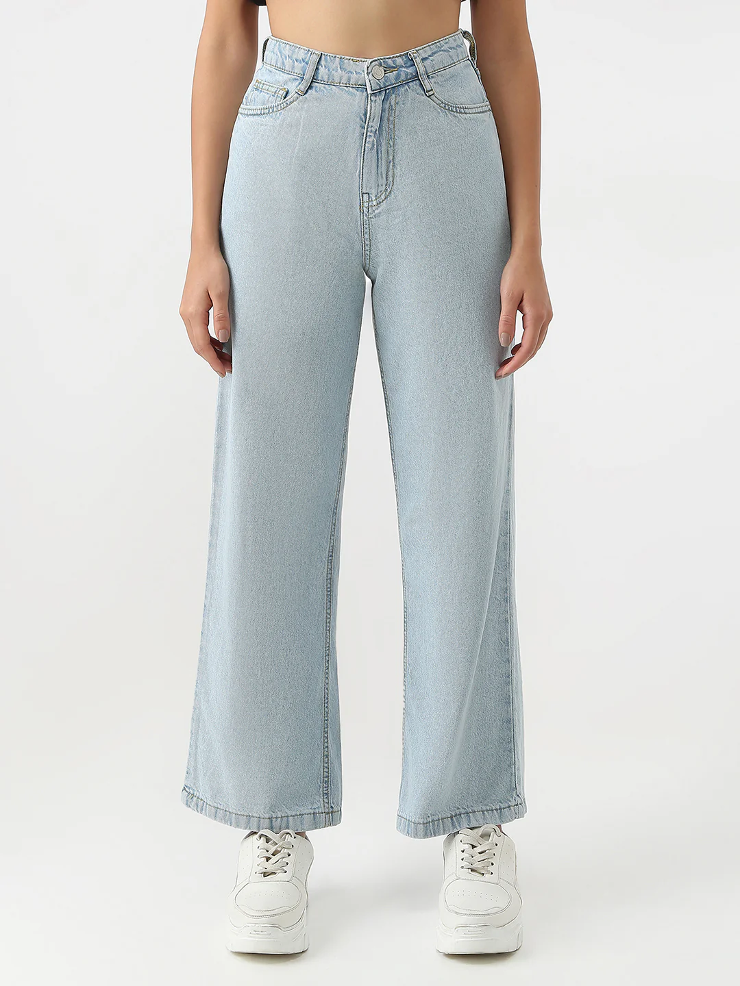Women Light Blue High-Rise Wide Leg Jeans - Image 2