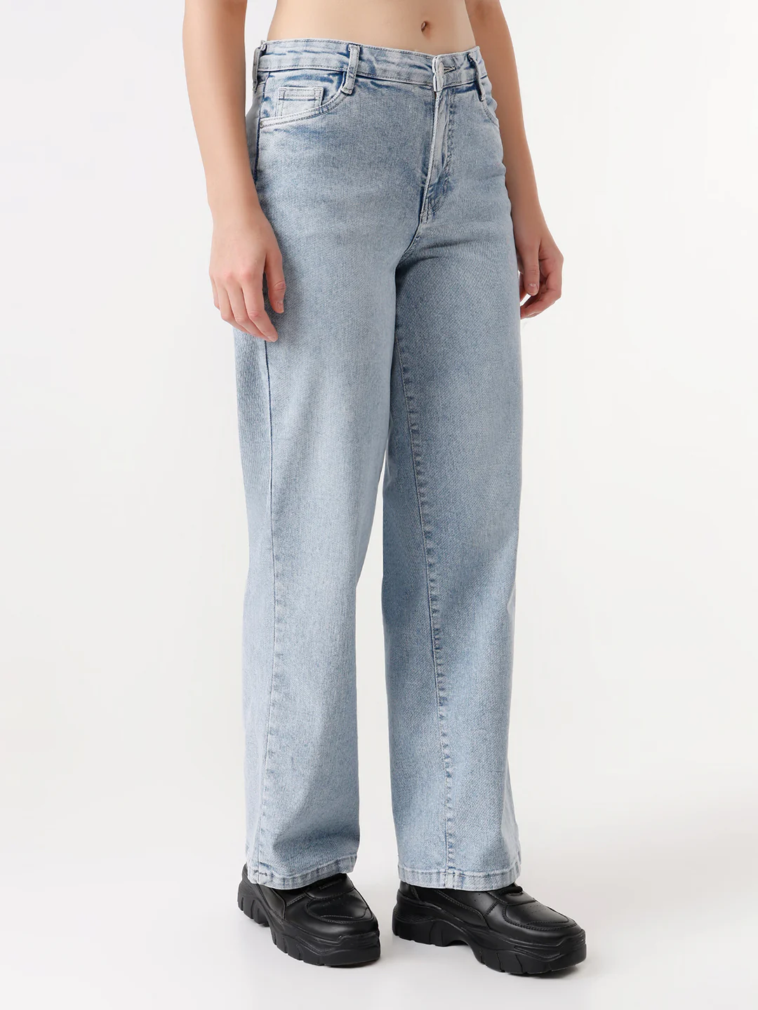 Women Light Blue High-Rise Wide Leg Jeans - Image 5