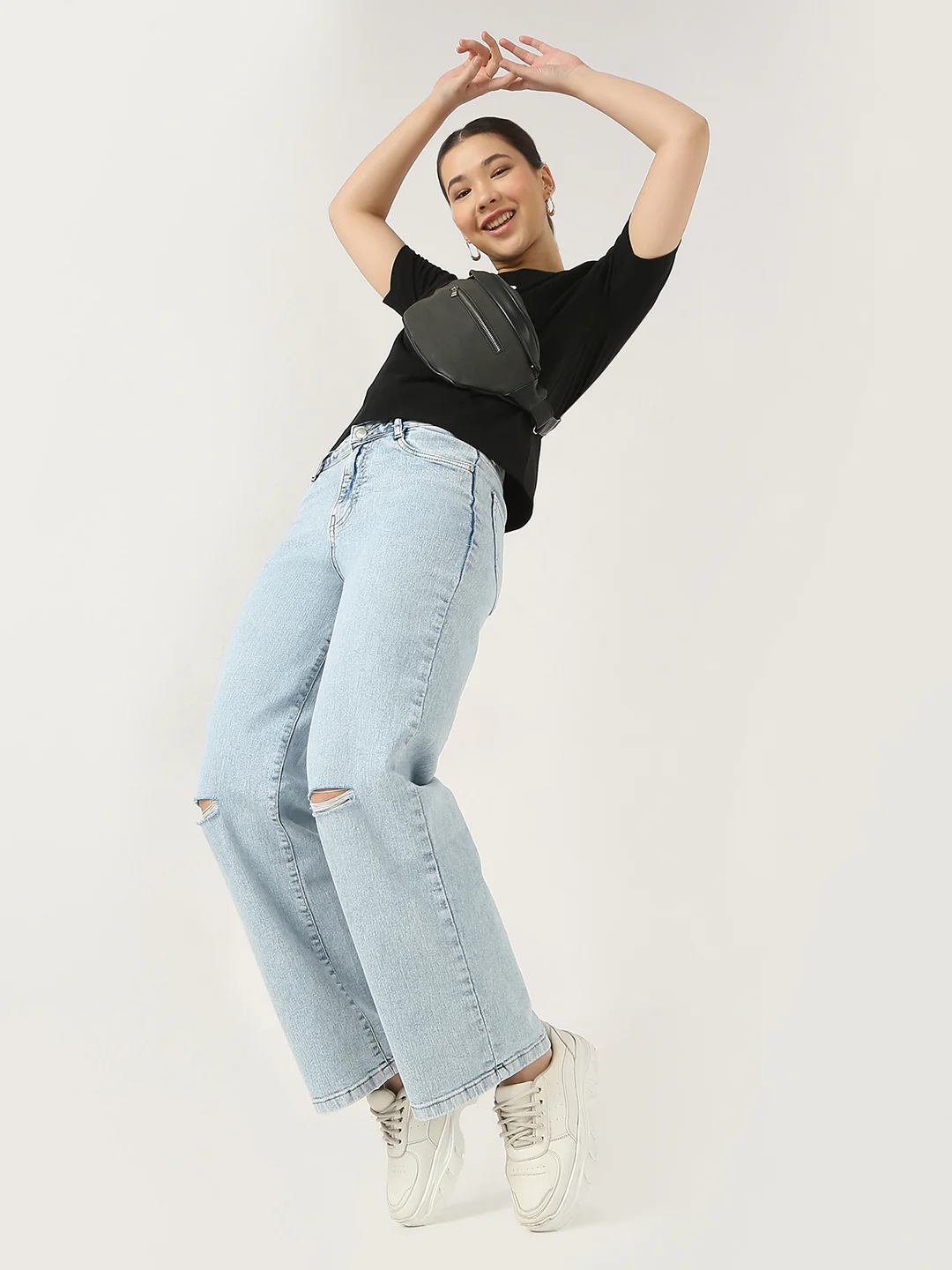 Women Light Blue High-Rise Wide Leg Jeans