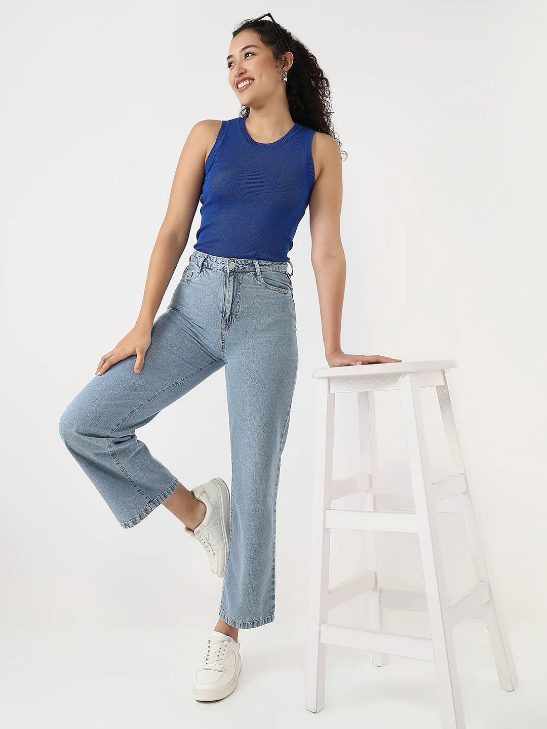 Women Light Blue High-Rise Wide Leg Jeans
