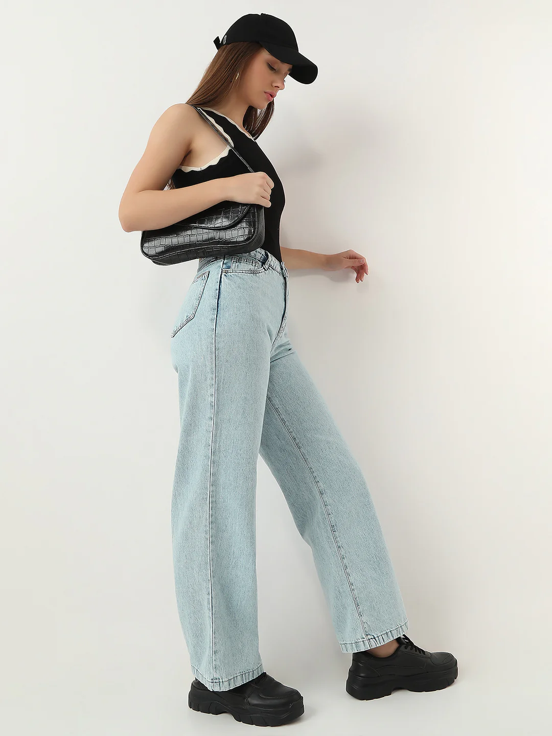 Women Light Blue High-Rise Wide Leg Jeans