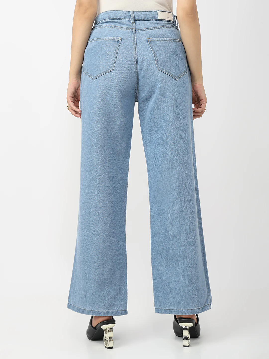 Women Light Blue High-Rise Wide Leg Shimmer Jeans - Image 3