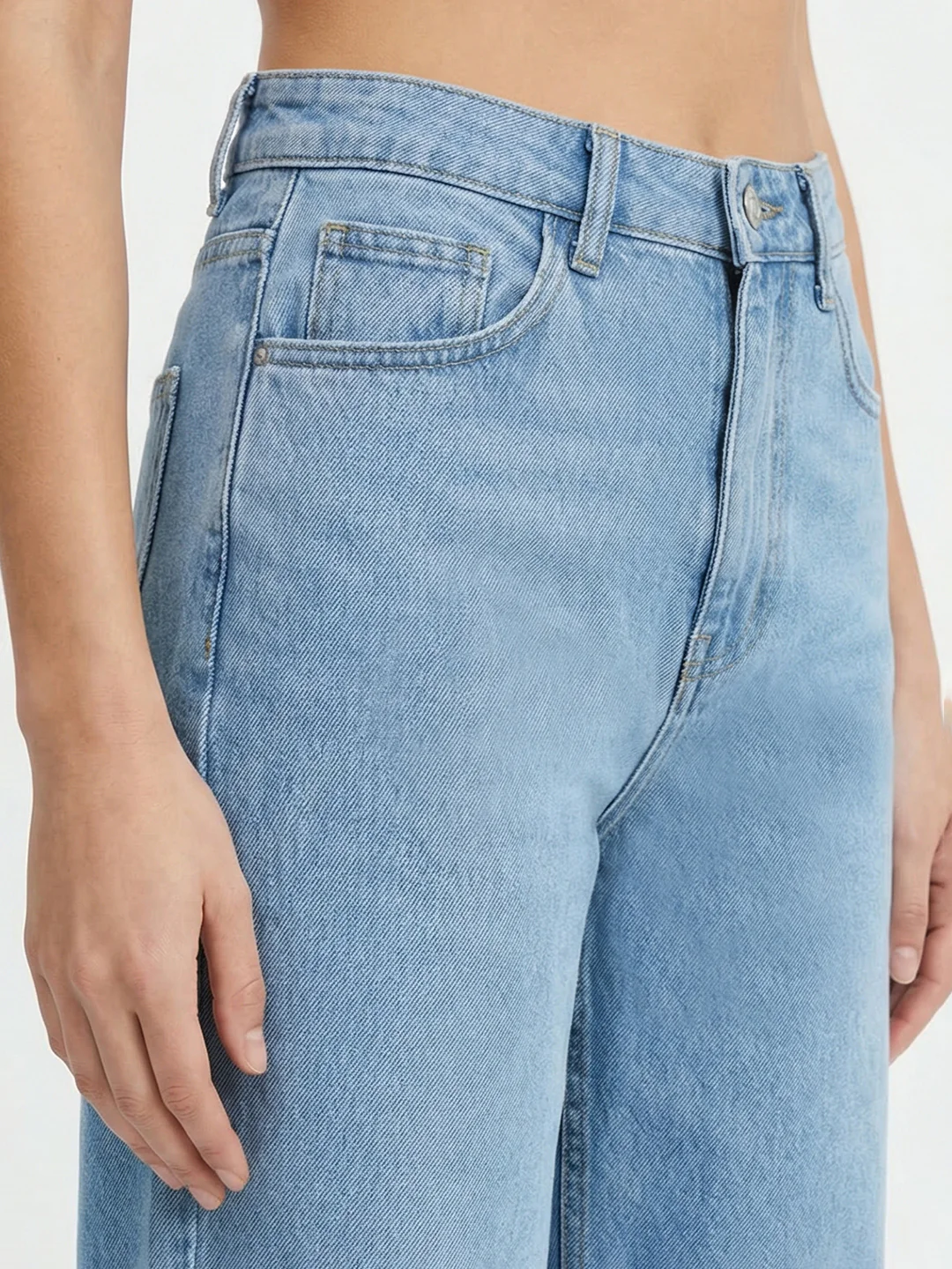 Women Light Blue High-Rise Wide Leg Shimmer Jeans - Image 5