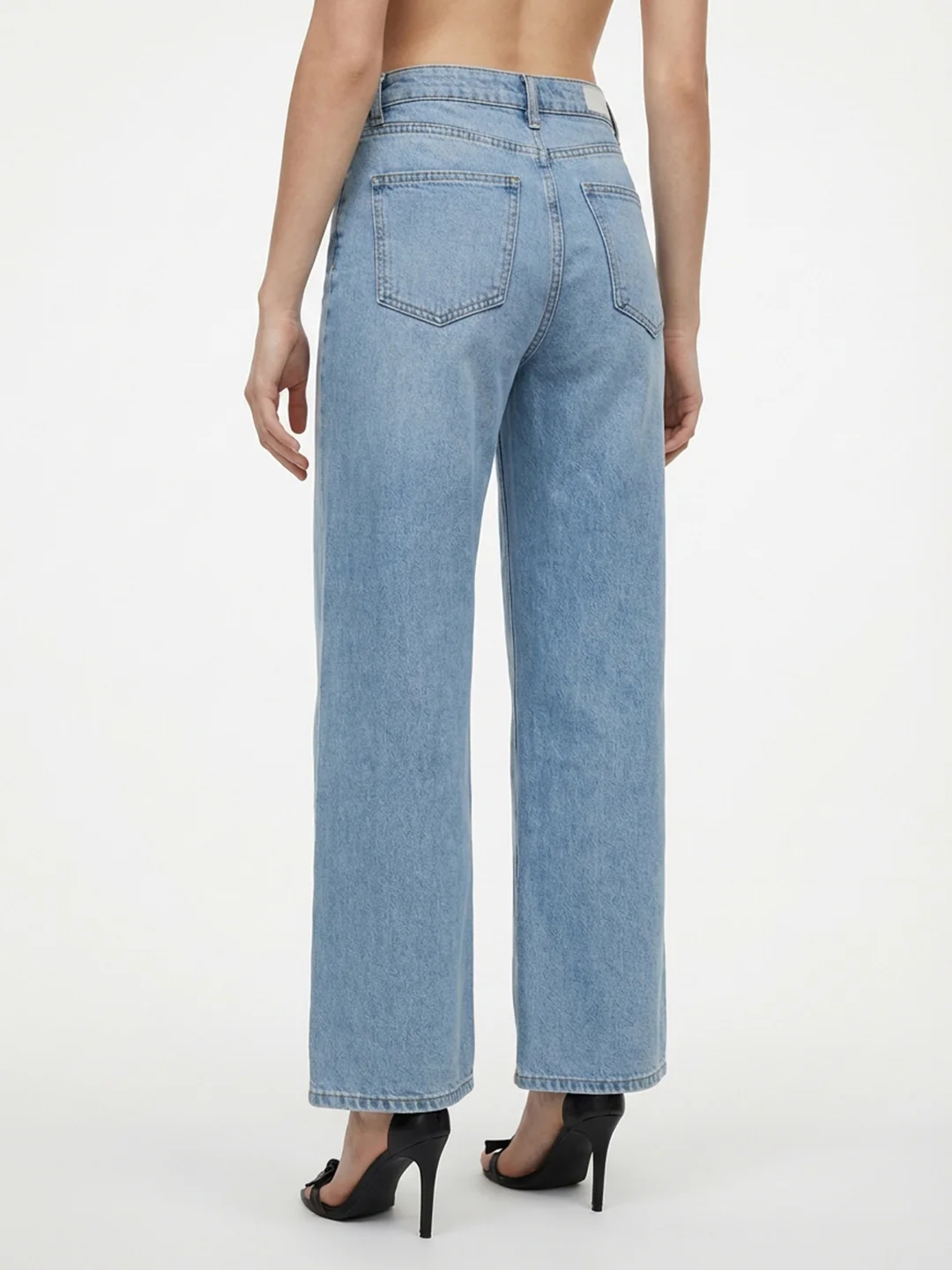 Women Light Blue High-Rise Wide Leg Shimmer Jeans - Image 7