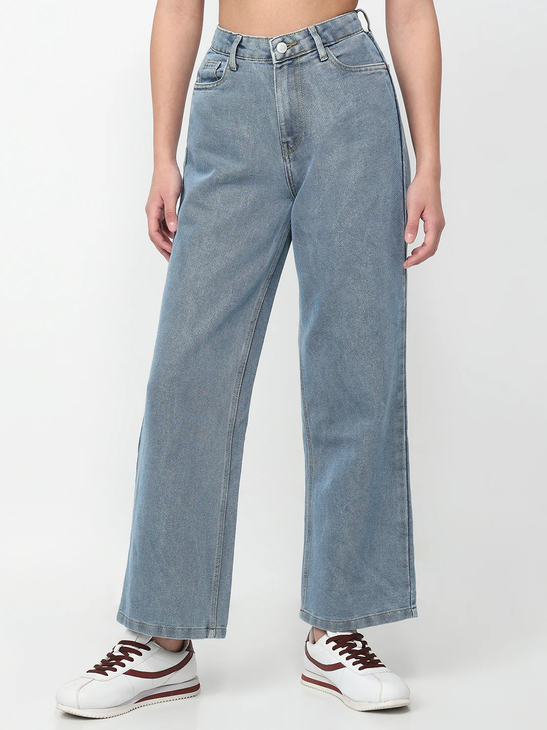 Women Light Blue High-Rise Wide Leg Shimmer Jeans - Image 2