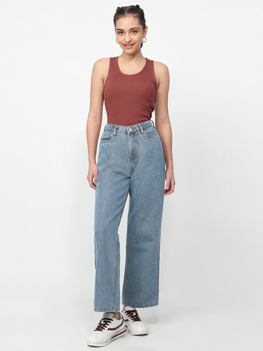 Women Light Blue High-Rise Wide Leg Shimmer Jeans - Image 4