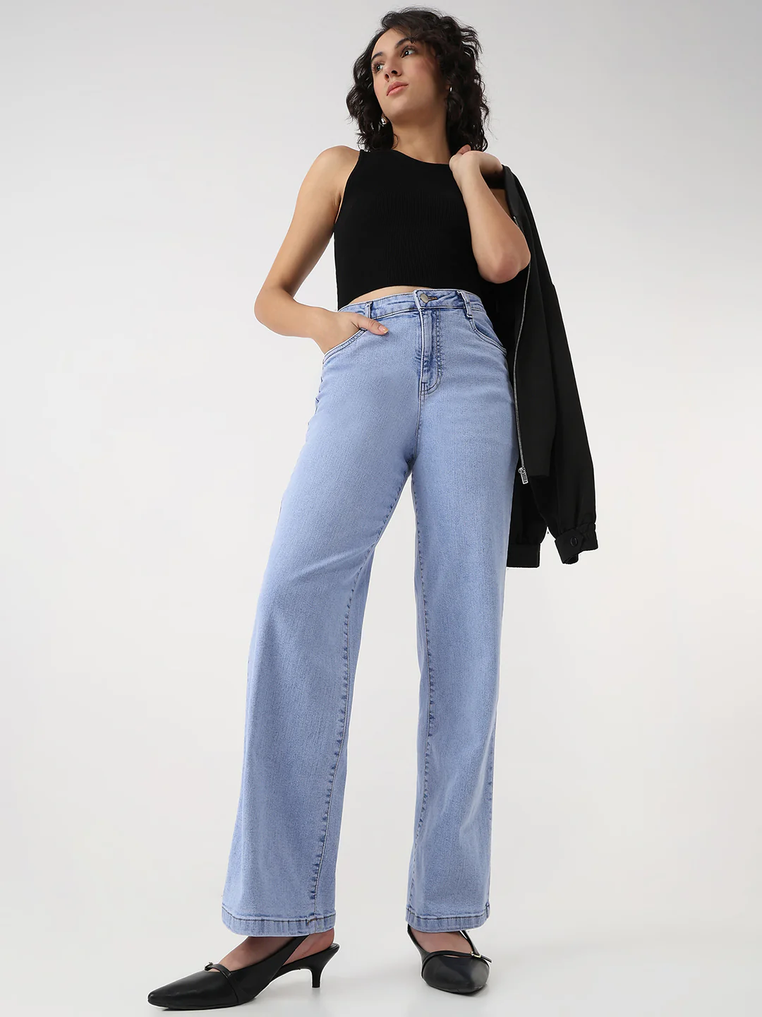 Women Light Blue Loose Straight Jeans