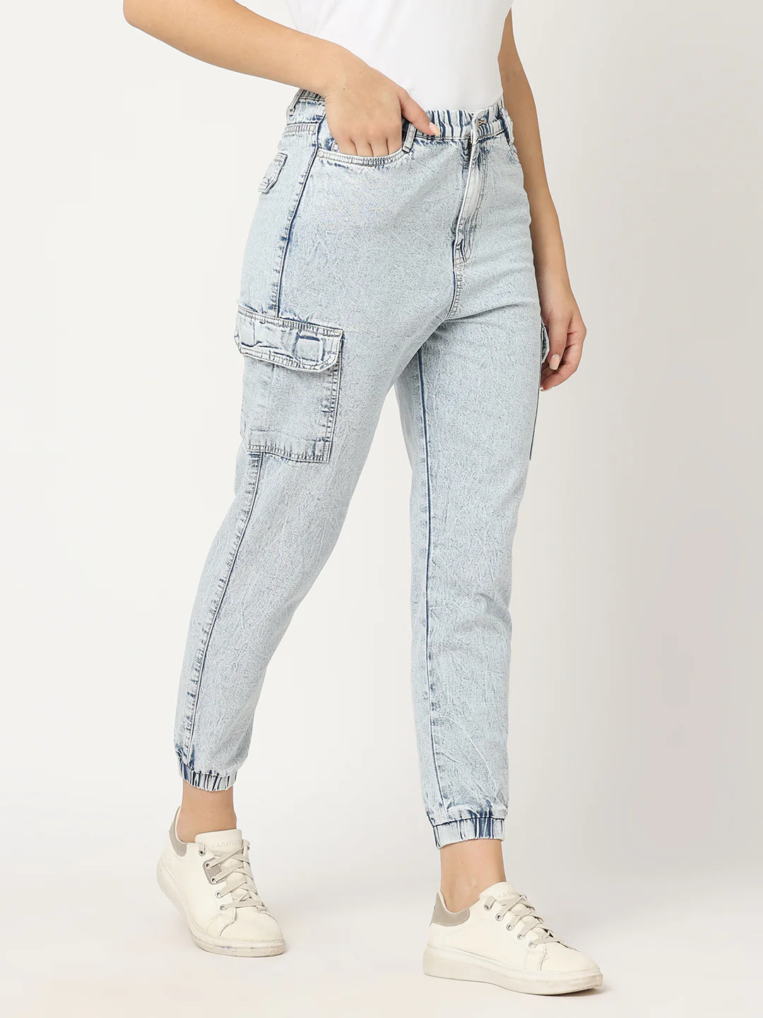 Women Light Blue Mid-Rise Cargo Jogger - Image 6