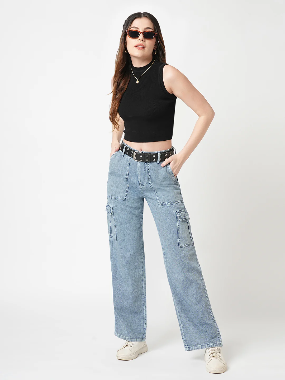 Women Light Blue Mid-Rise Cargo - Image 2