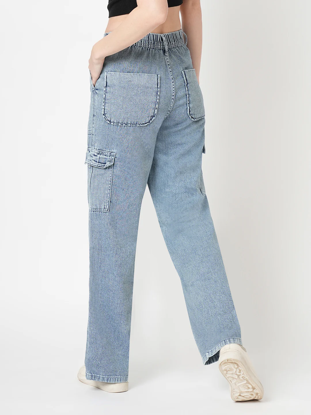 Women Light Blue Mid-Rise Cargo - Image 3