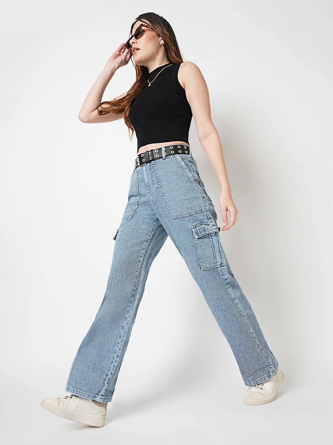Women Light Blue Mid-Rise Cargo - Image 4