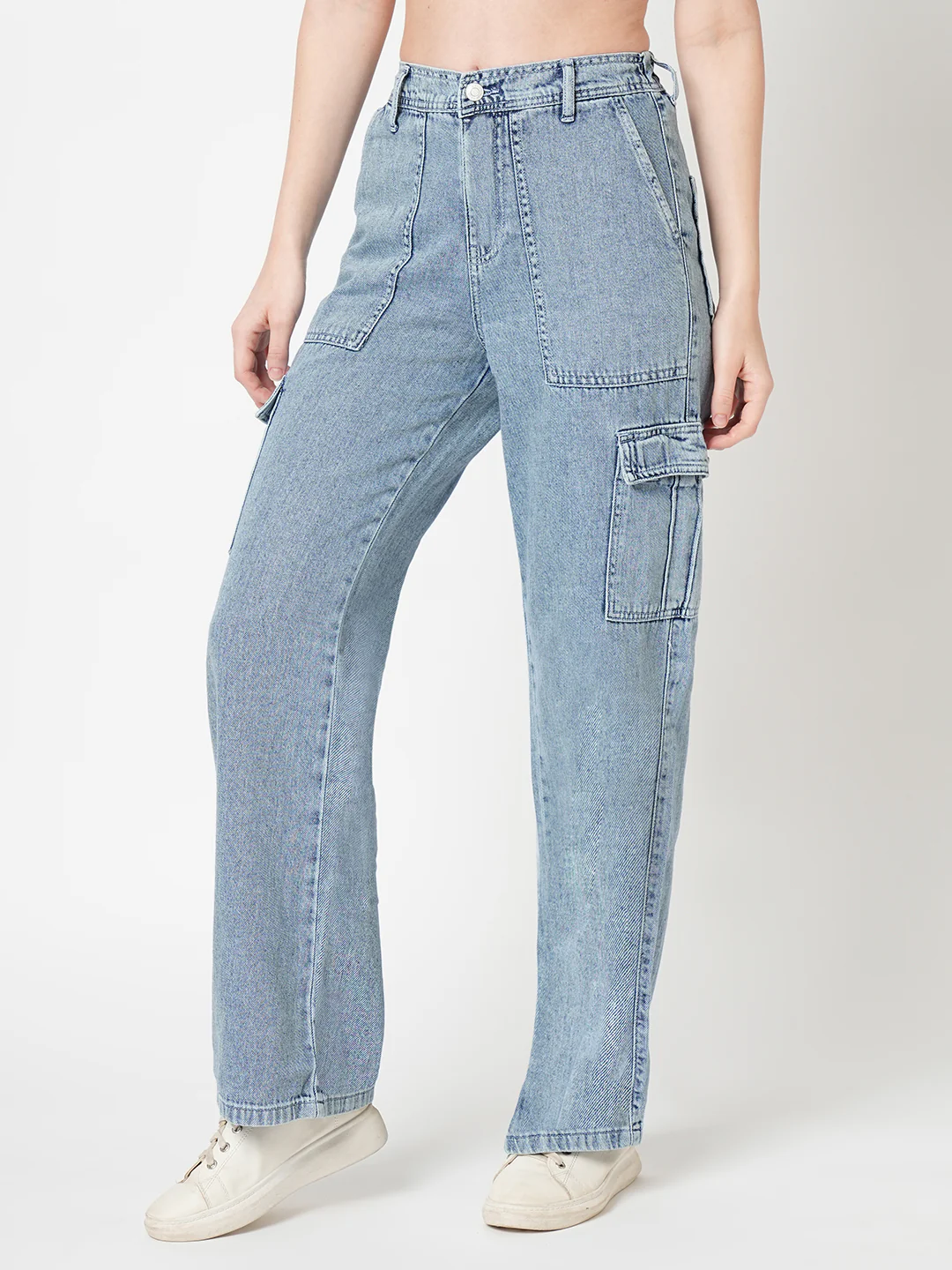 Women Light Blue Mid-Rise Cargo - Image 5