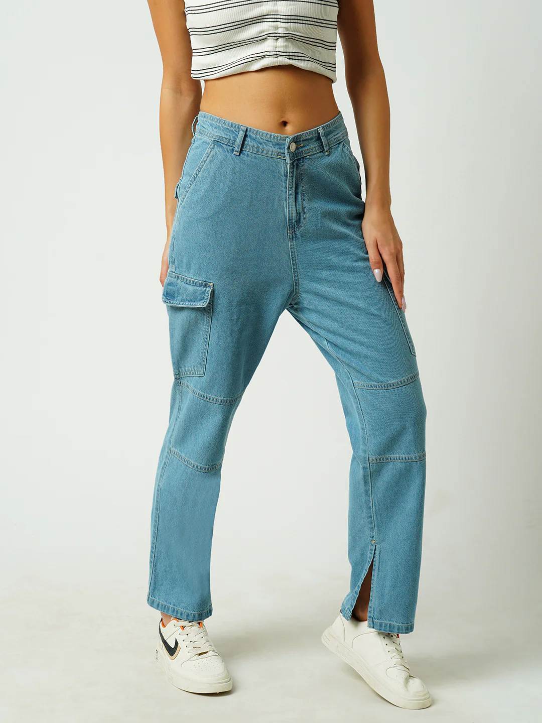 Women Light Blue Mid-Rise Cargo - Image 2