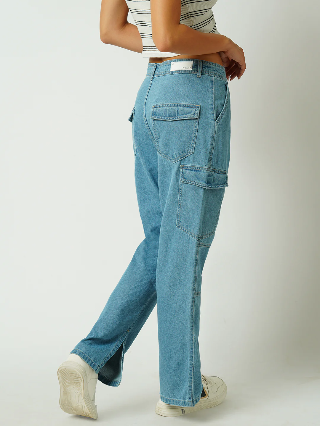 Women Light Blue Mid-Rise Cargo - Image 3
