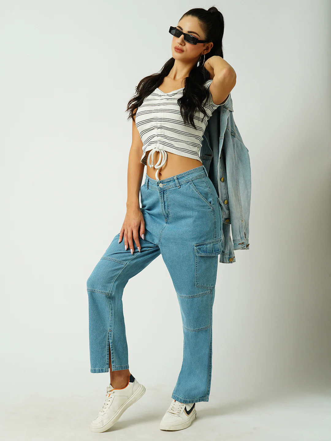 Women Light Blue Mid-Rise Cargo - Image 4