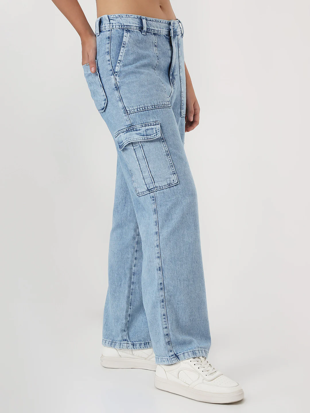Women Light Blue Mid-Rise Cargo - Image 5
