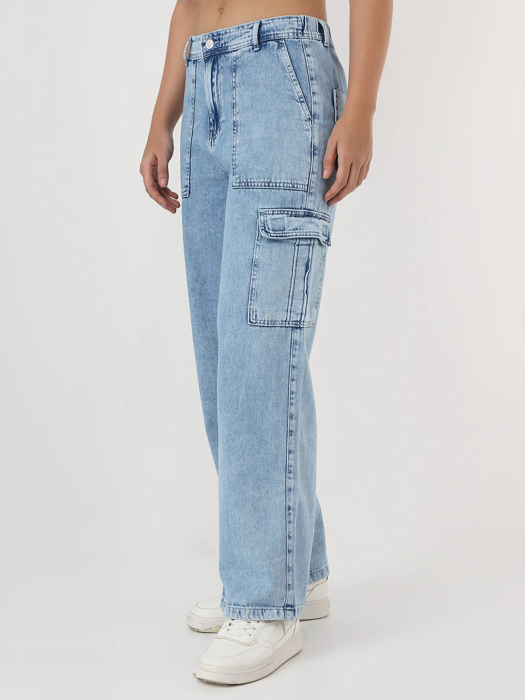 Women Light Blue Mid-Rise Cargo - Image 7