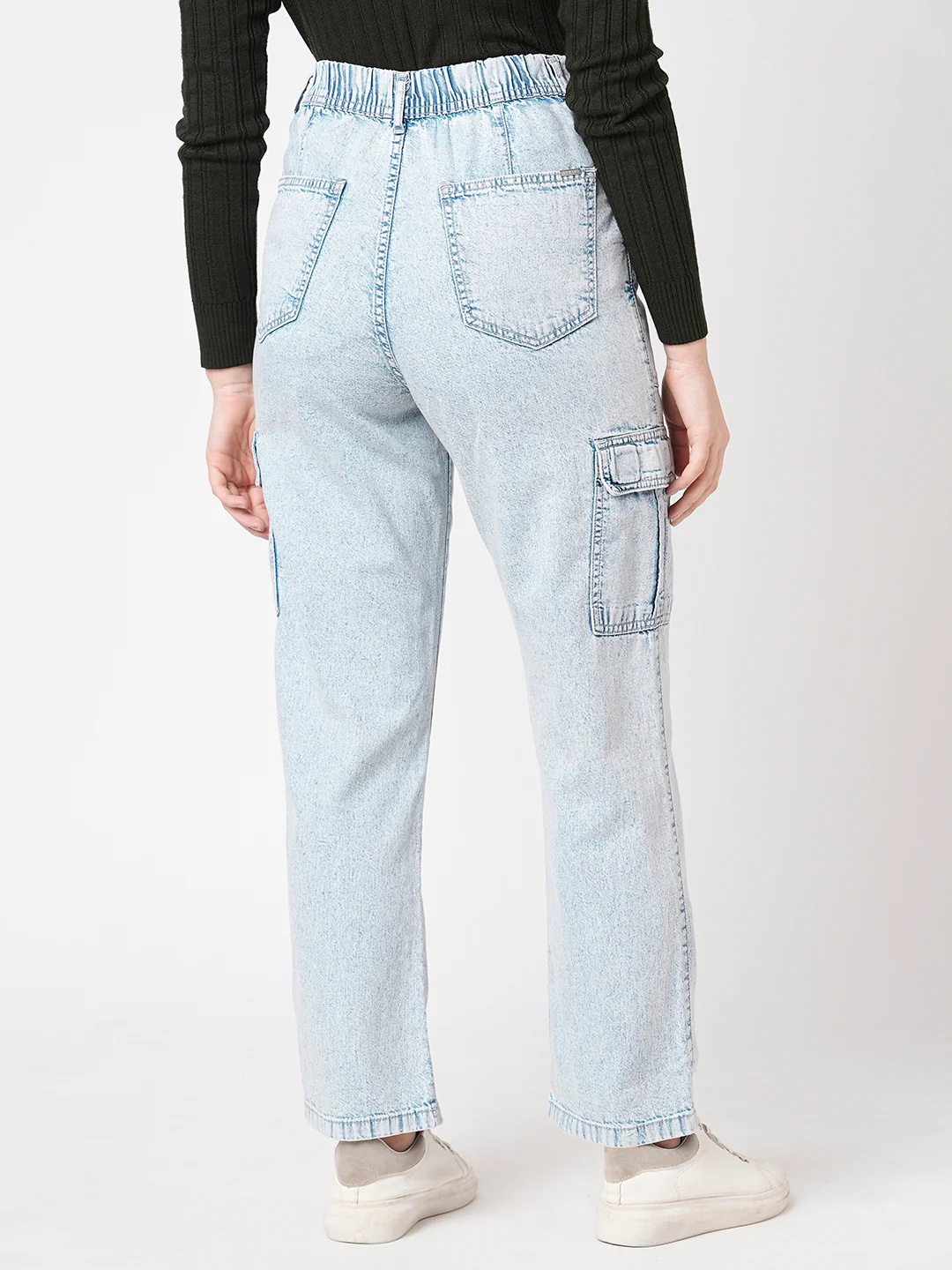 Women Light Blue Mid-Rise Cargo - Image 3