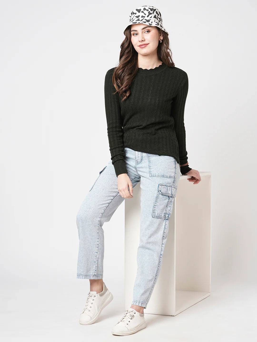 Women Light Blue Mid-Rise Cargo - Image 4