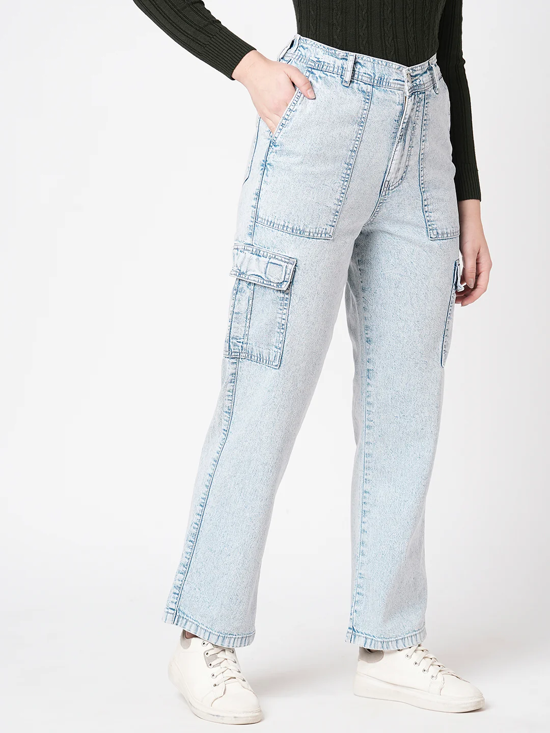Women Light Blue Mid-Rise Cargo - Image 5