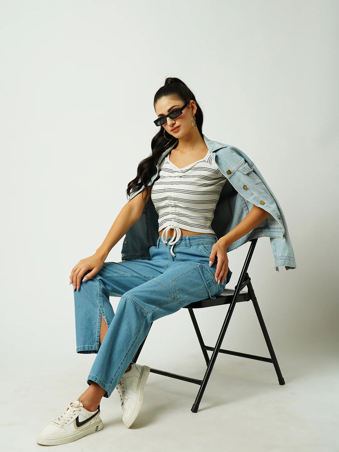 Women Light Blue Mid-Rise Cargo - Image 3