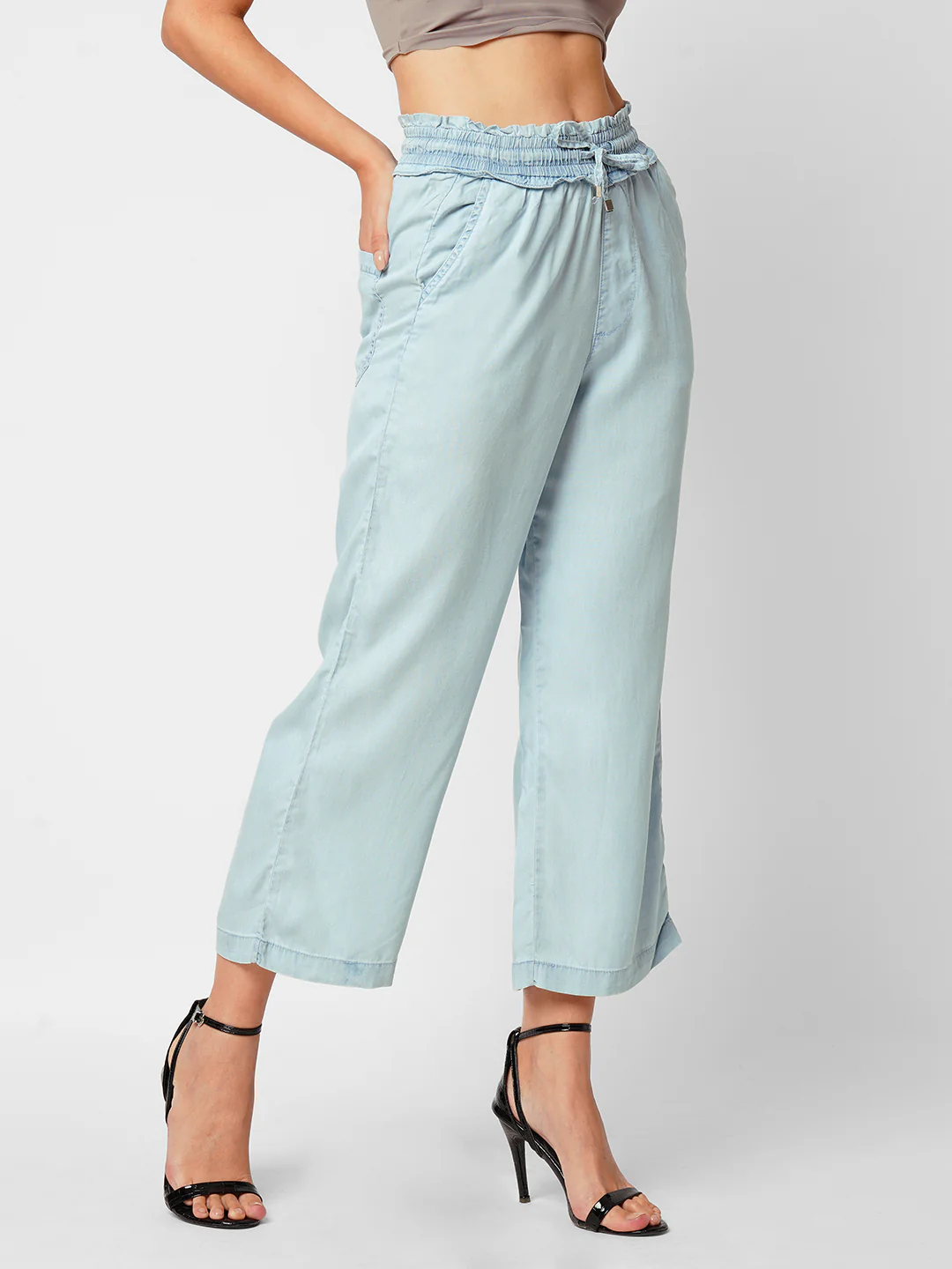 Women Light Blue Mid-Rise Culottes - Image 5