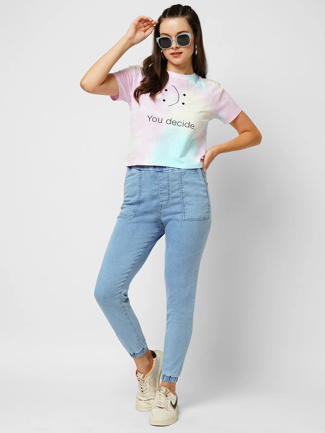 Women Light Blue Mid-Rise Denim Joggers - Image 4