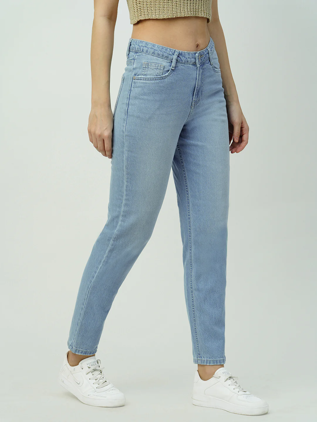 Women Light Blue Mid-Rise Mom Fit Jeans - Image 5