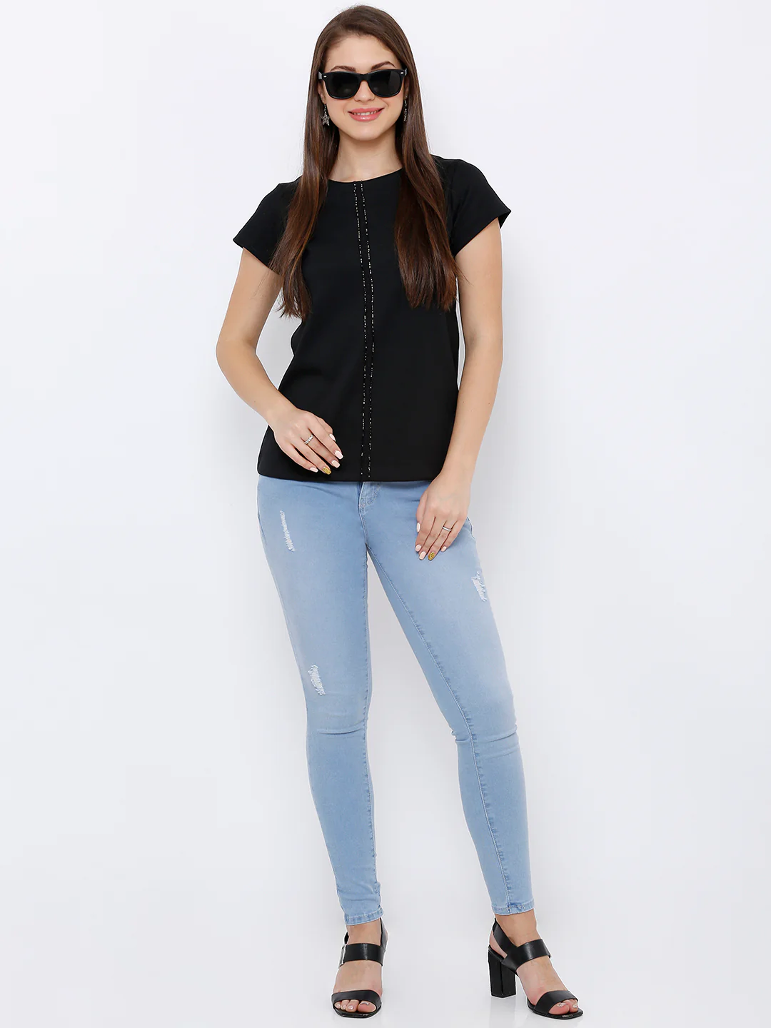 Women Light Blue Mid-Rise Push Up Super Skinny Jeans - Image 2