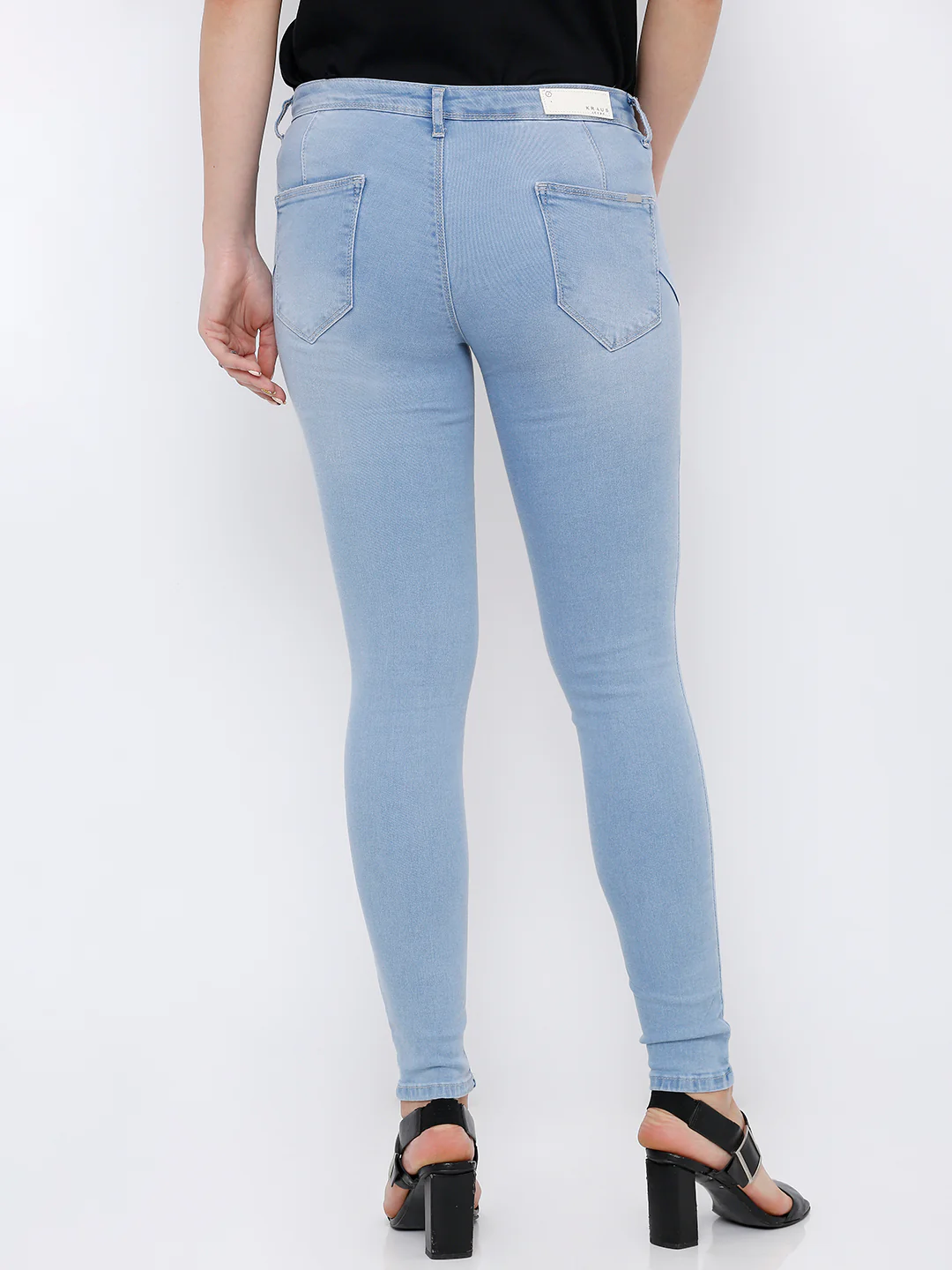 Women Light Blue Mid-Rise Push Up Super Skinny Jeans - Image 3
