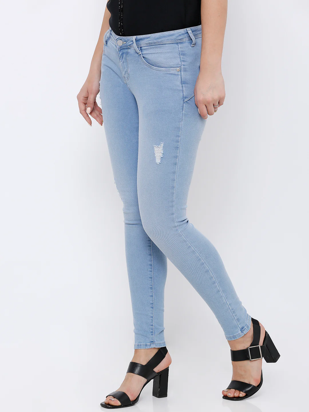 Women Light Blue Mid-Rise Push Up Super Skinny Jeans - Image 4