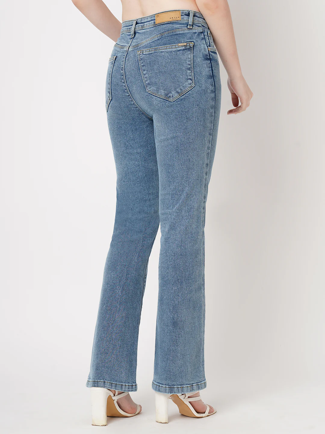 Women Light Blue Mini Flare Jeans - Image 3