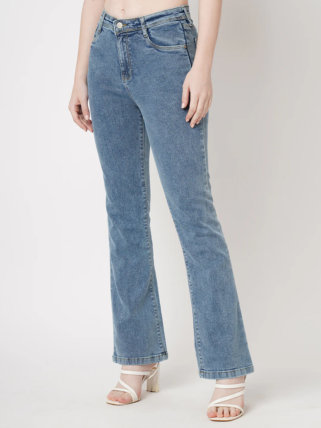 Women Light Blue Mini Flare Jeans - Image 5