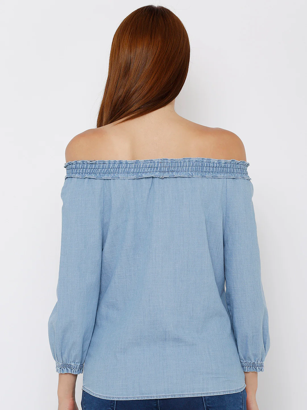 Women Light Blue Off Shoulder Top - Image 3