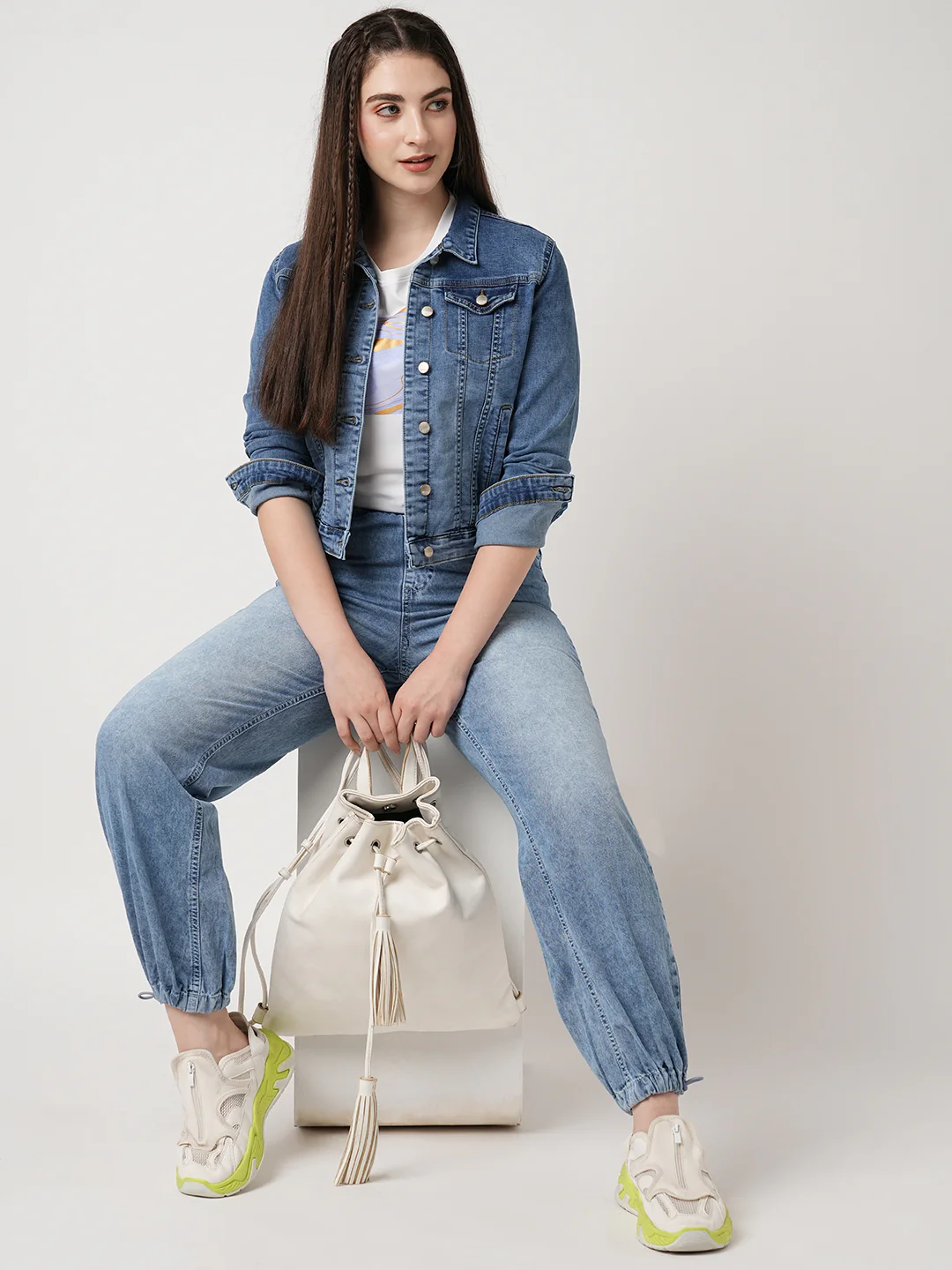 Women Light Blue Parachute Fit Jeans