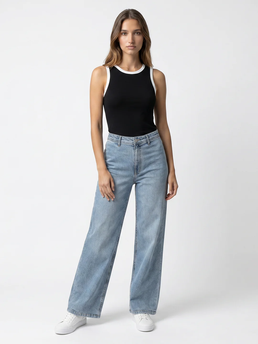 Women Light Blue Ribcage Wide Leg Jeans