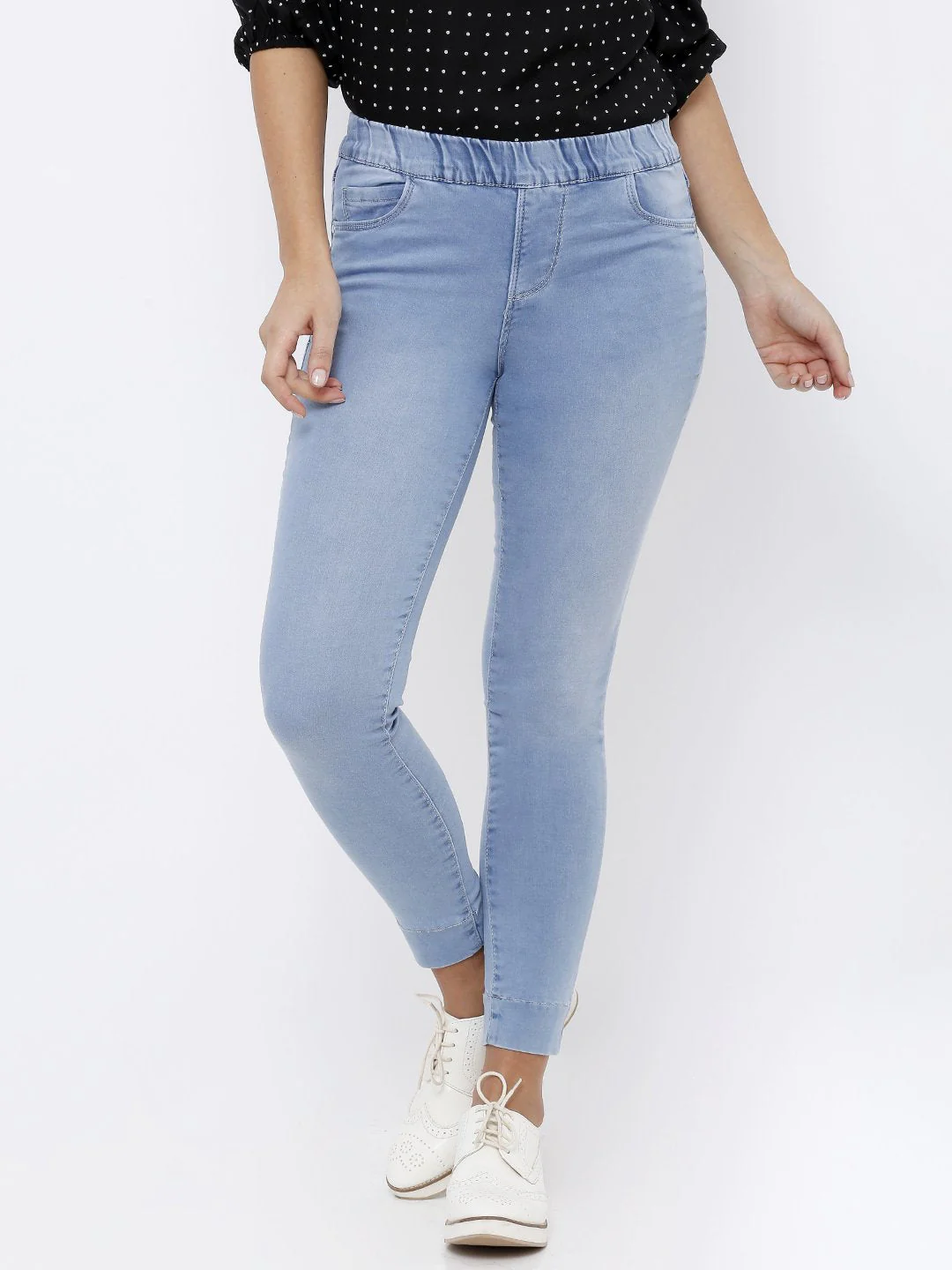 Women Light Blue Skinny Denim Leggings - Image 2