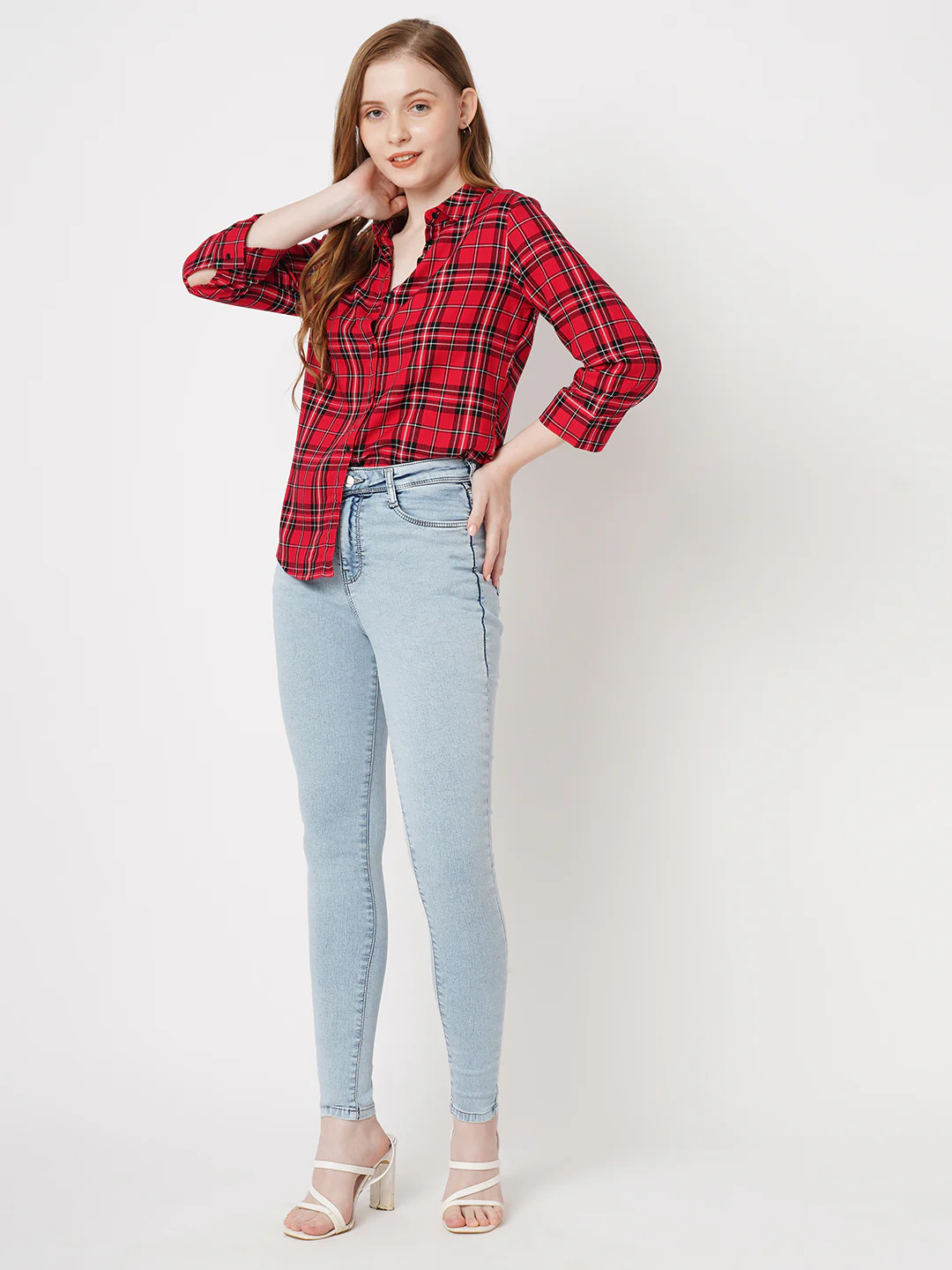 Women Light Blue Sky High Skinny Jeans - Image 4