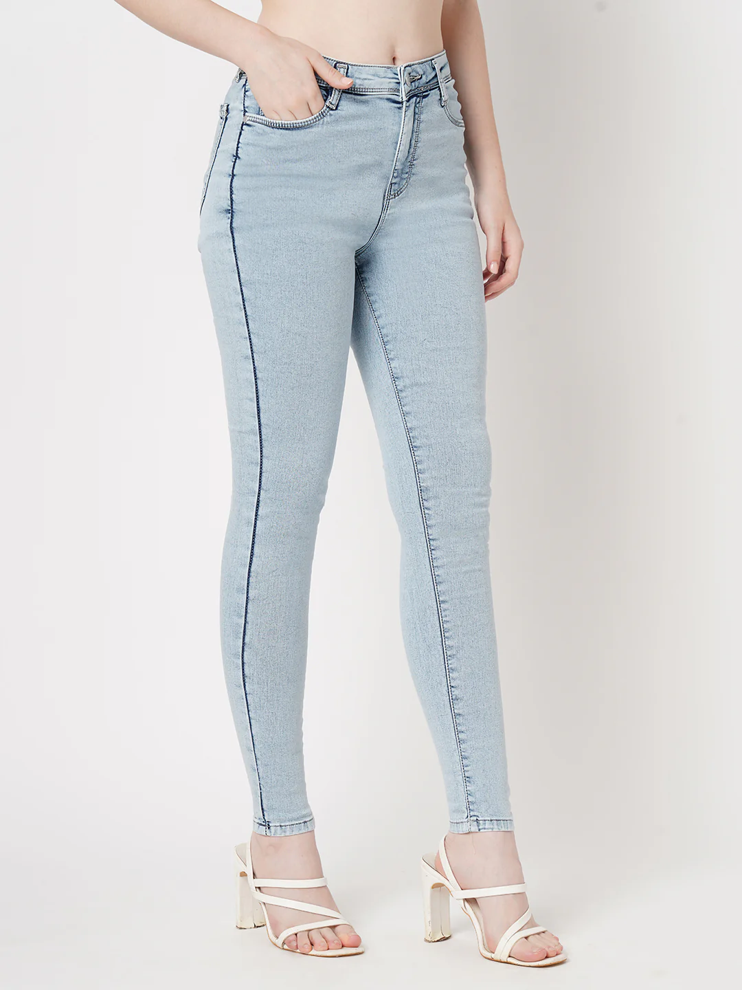 Women Light Blue Sky High Skinny Jeans - Image 5