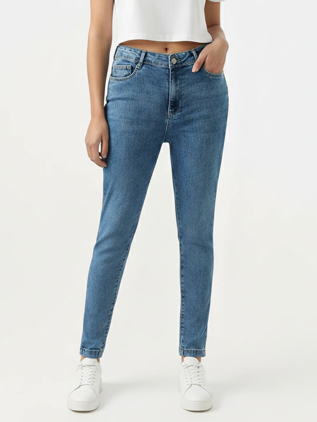 Women Light Blue Sky High Skinny Jeans - Image 2