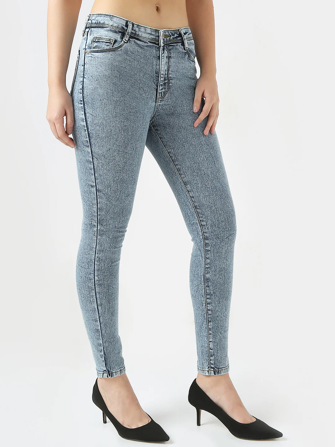 Women Light Blue Sky High Skinny Jeans - Image 5