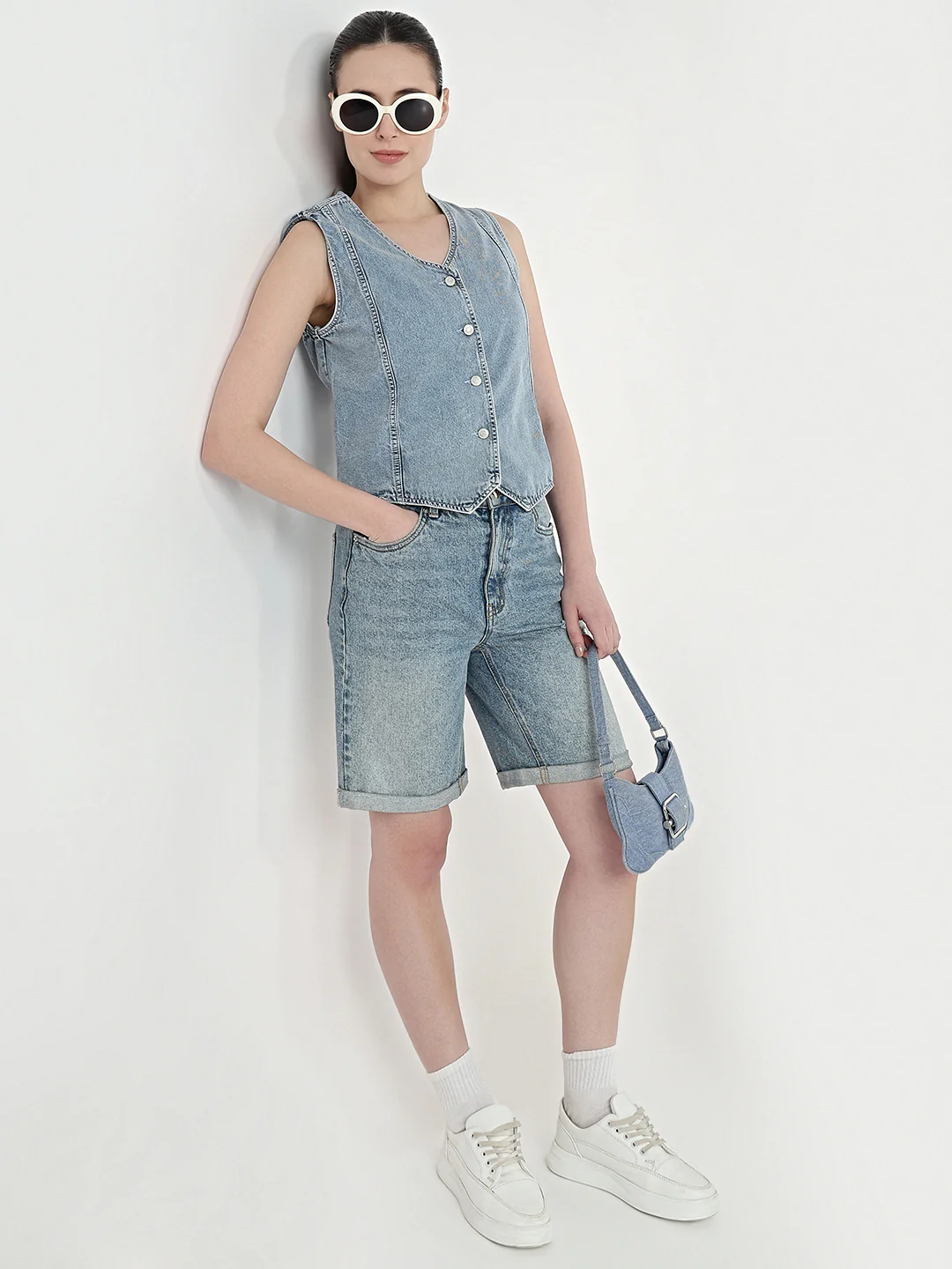 Women Light Blue Slim Fit Vest