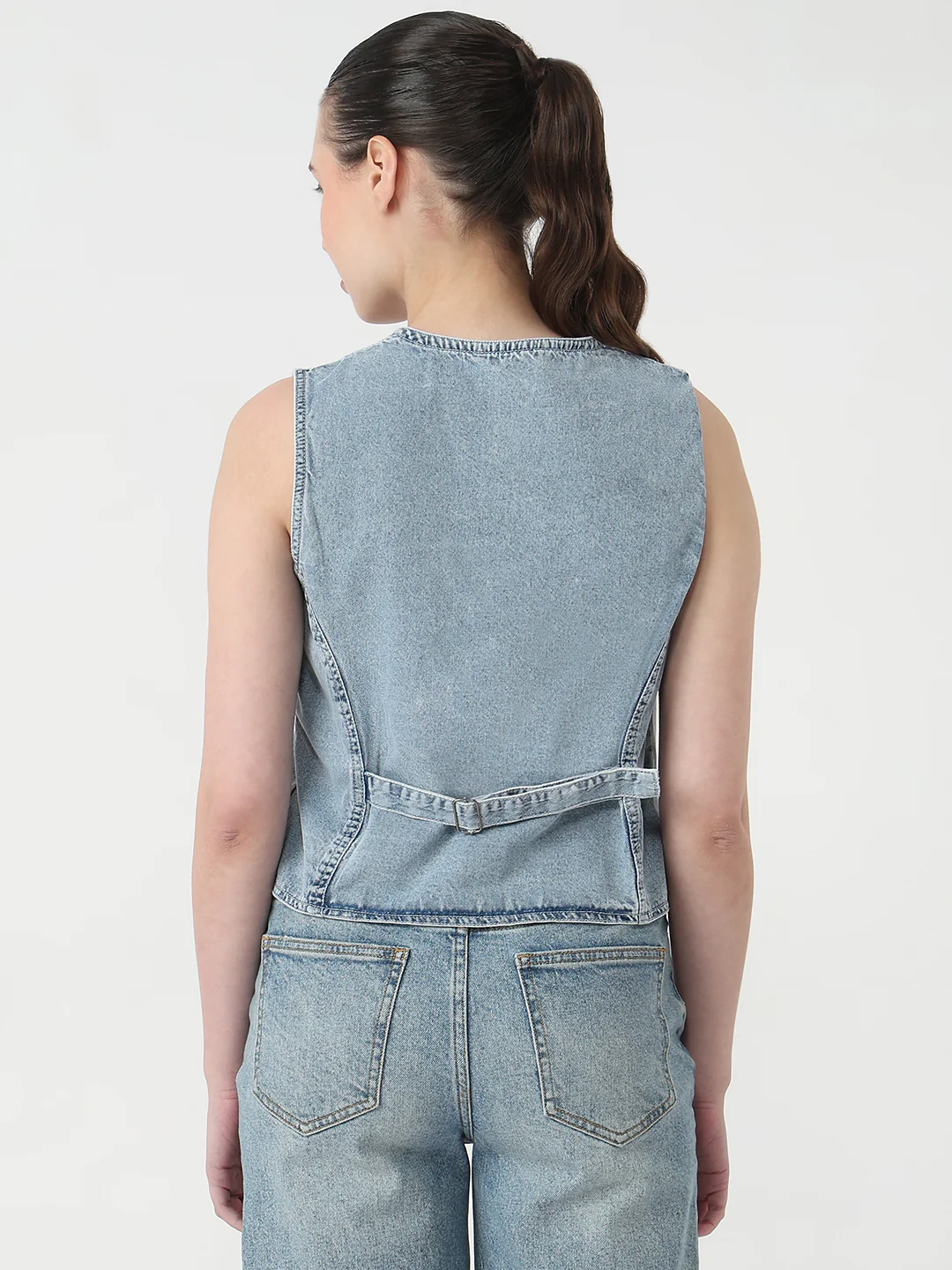 Women Light Blue Slim Fit Vest - Image 3