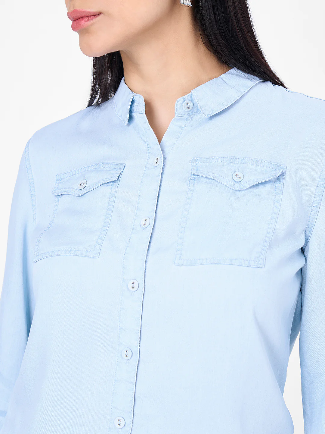 Women Light Blue Slim Shirt - Image 5
