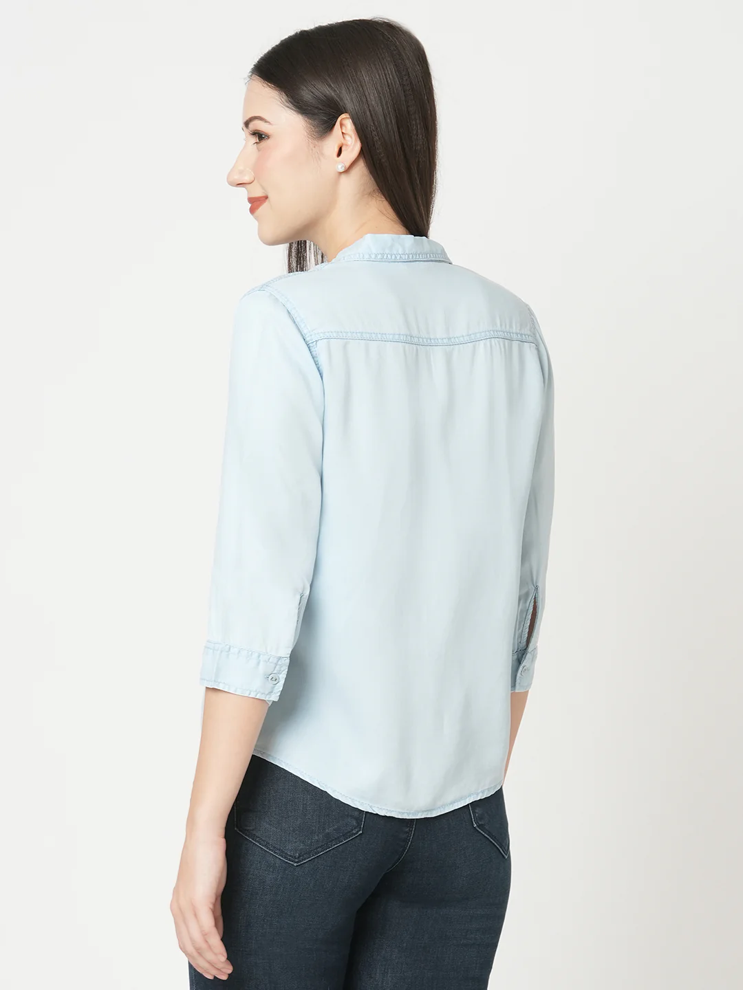 Women Light Blue Slim Shirt - Image 3