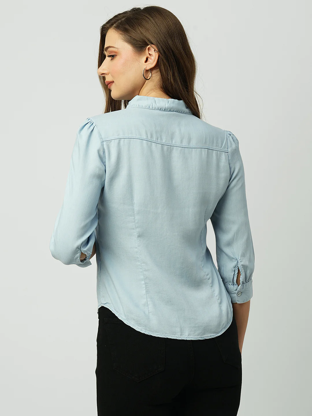 Women Light Blue Slim Shirt - Image 3