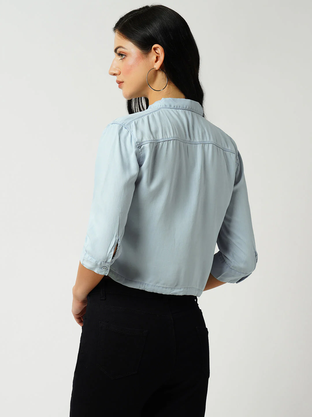 Women Light Blue Slim Shirt - Image 3