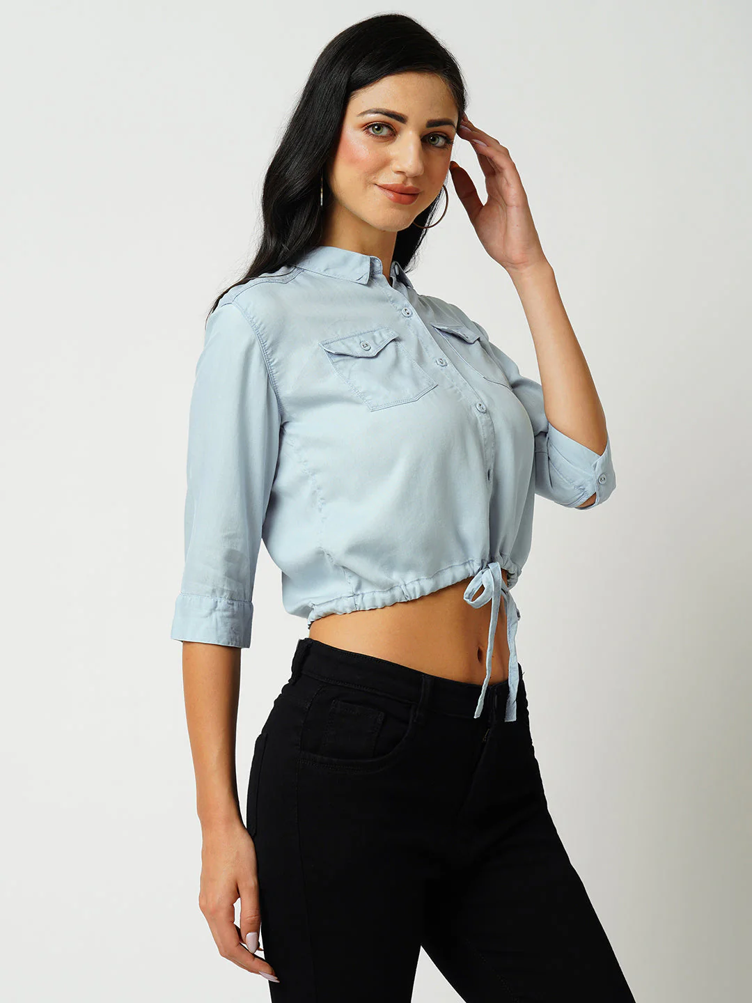 Women Light Blue Slim Shirt - Image 4