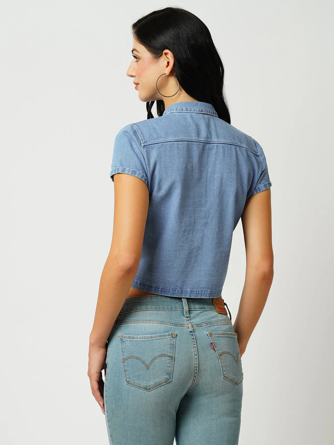 Women Light Blue Slim Shirt - Image 3
