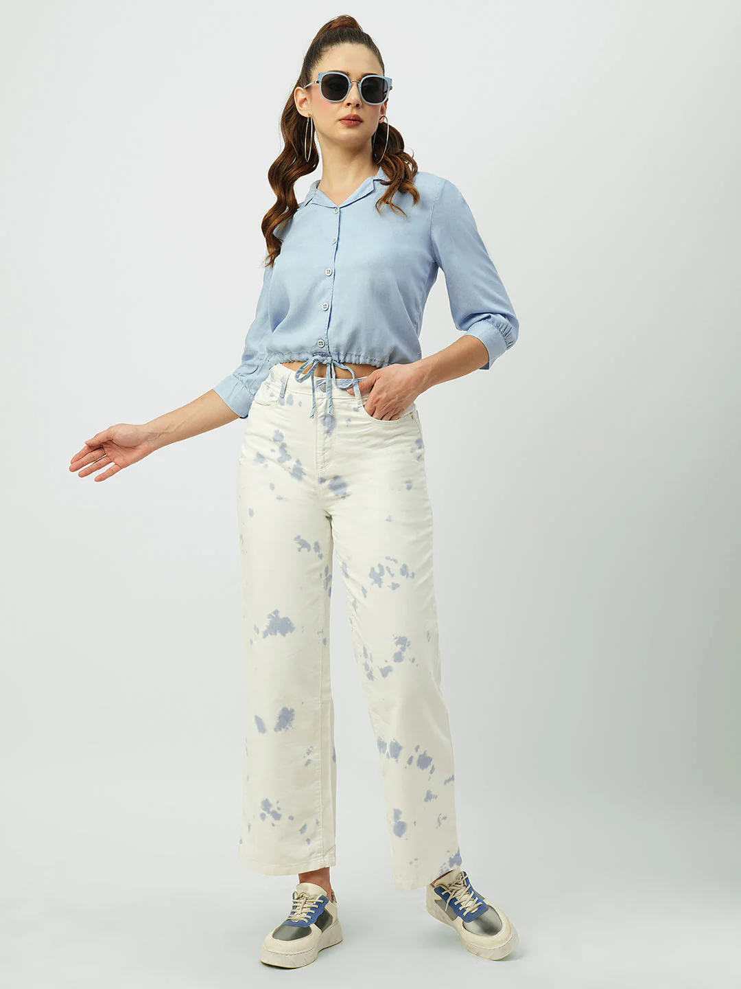 Women Light Blue Slim Shirt - Image 2